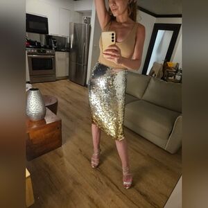 Pinko Sequence Skirt, 0-2-4, 34/36/38 Silver/ Golden